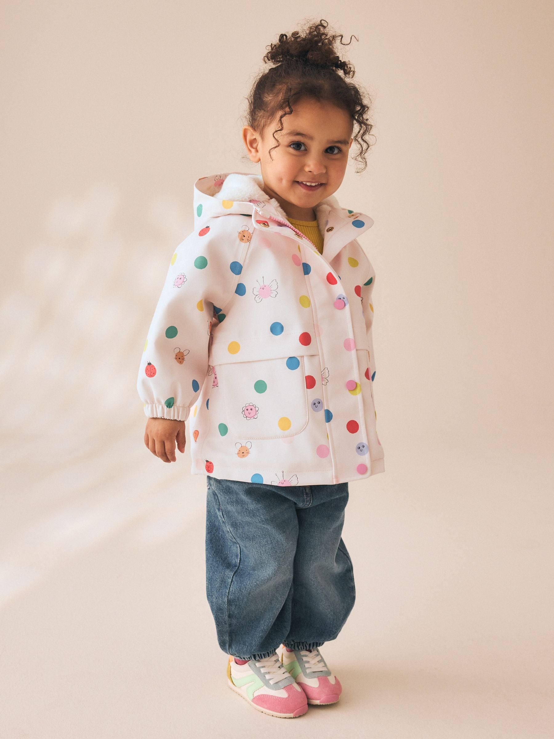 Dsiney Kidz - Cream Polka Dot Waterproof Faux Fur Lined Jacket (12mths-7yrs) image 1