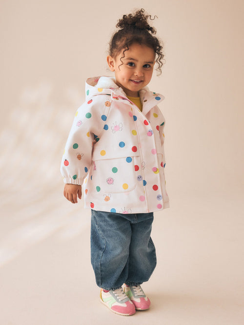 Dsiney Kidz - Cream Polka Dot Waterproof Faux Fur Lined Jacket (12mths-7yrs) image 1