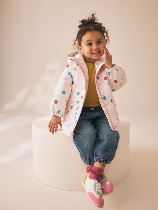 Dsiney Kidz - Cream Polka Dot Waterproof Faux Fur Lined Jacket (12mths-7yrs) image 2