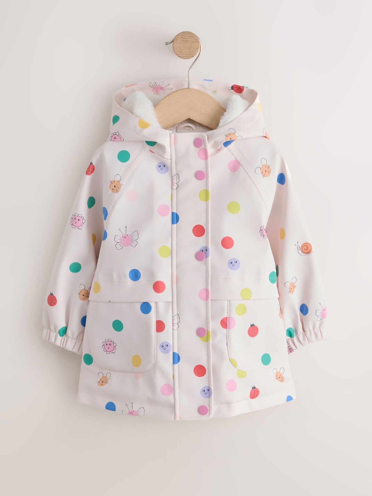 Dsiney Kidz - Cream Polka Dot Waterproof Faux Fur Lined Jacket (12mths-7yrs) image 5