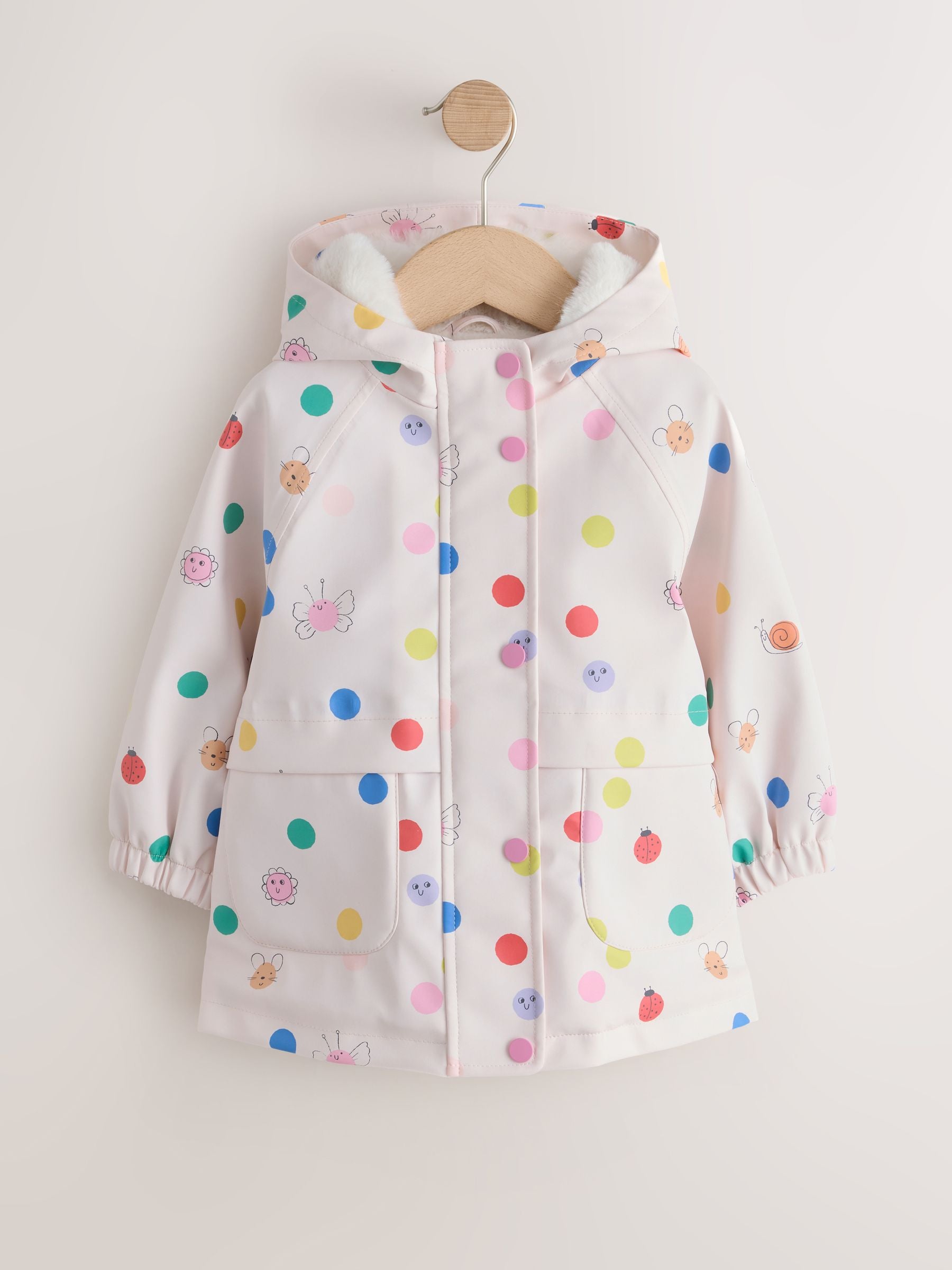Dsiney Kidz - Cream Polka Dot Waterproof Faux Fur Lined Jacket (12mths-7yrs) image 5
