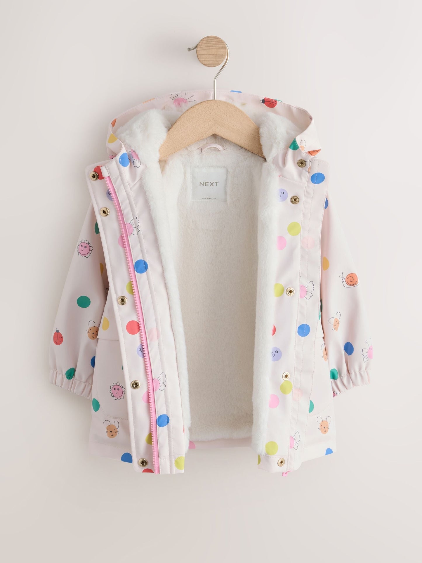 Dsiney Kidz - Cream Polka Dot Waterproof Faux Fur Lined Jacket (12mths-7yrs) image 6