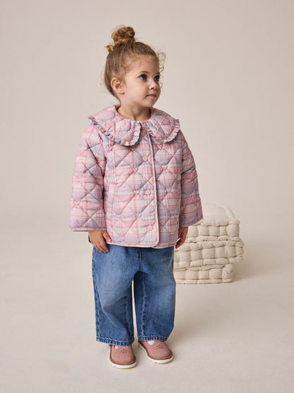 Dsiney Kidz - Pink Check Shower Resistant Frill Collar Quilted Jacket (3mths-7yrs) image 1