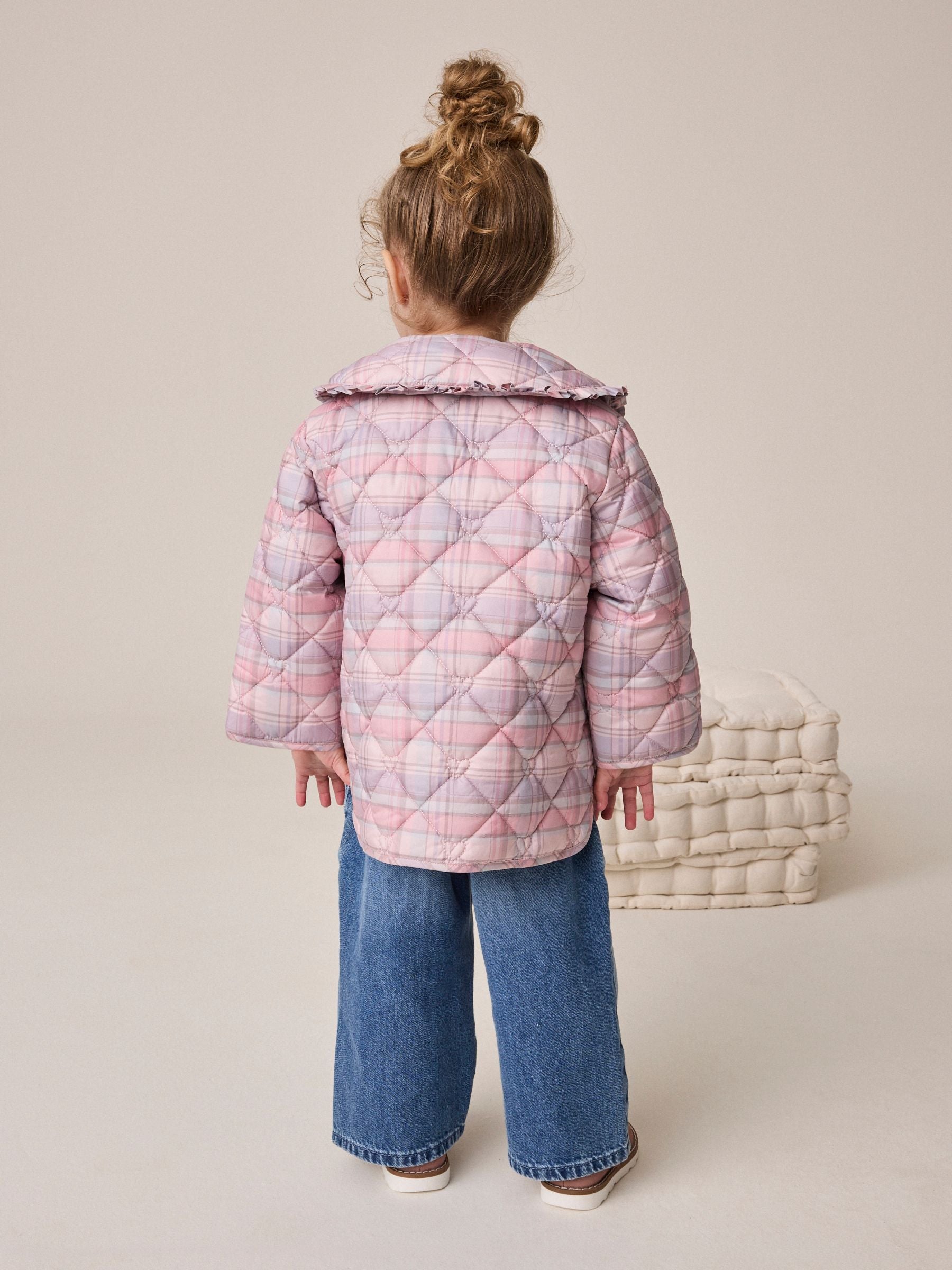 Dsiney Kidz - Pink Check Shower Resistant Frill Collar Quilted Jacket (3mths-7yrs) image 2