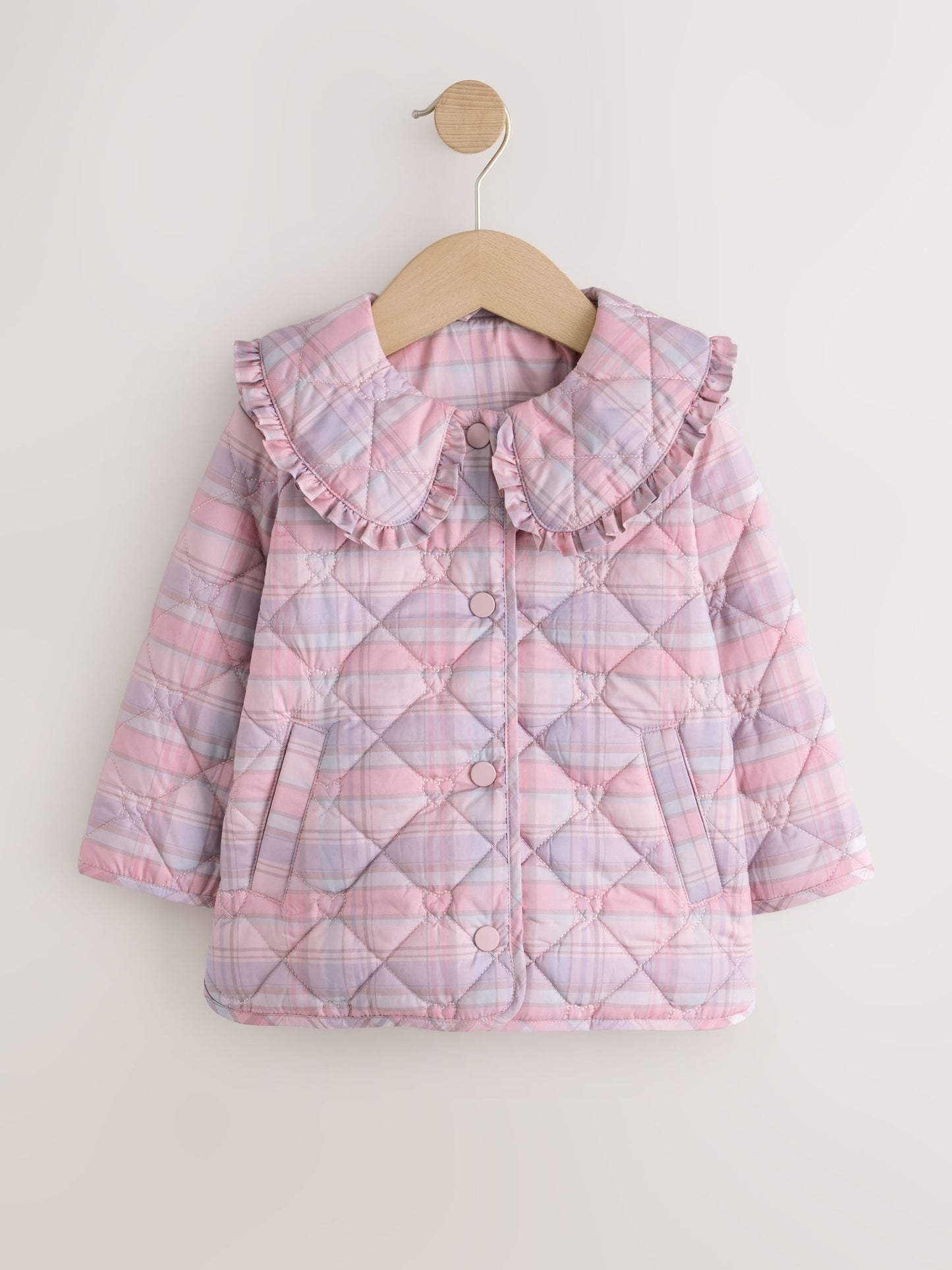Dsiney Kidz - Pink Check Shower Resistant Frill Collar Quilted Jacket (3mths-7yrs) image 5