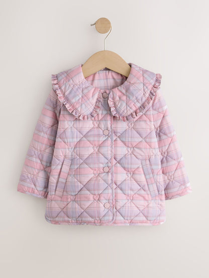 Dsiney Kidz - Pink Check Shower Resistant Frill Collar Quilted Jacket (3mths-7yrs) image 5