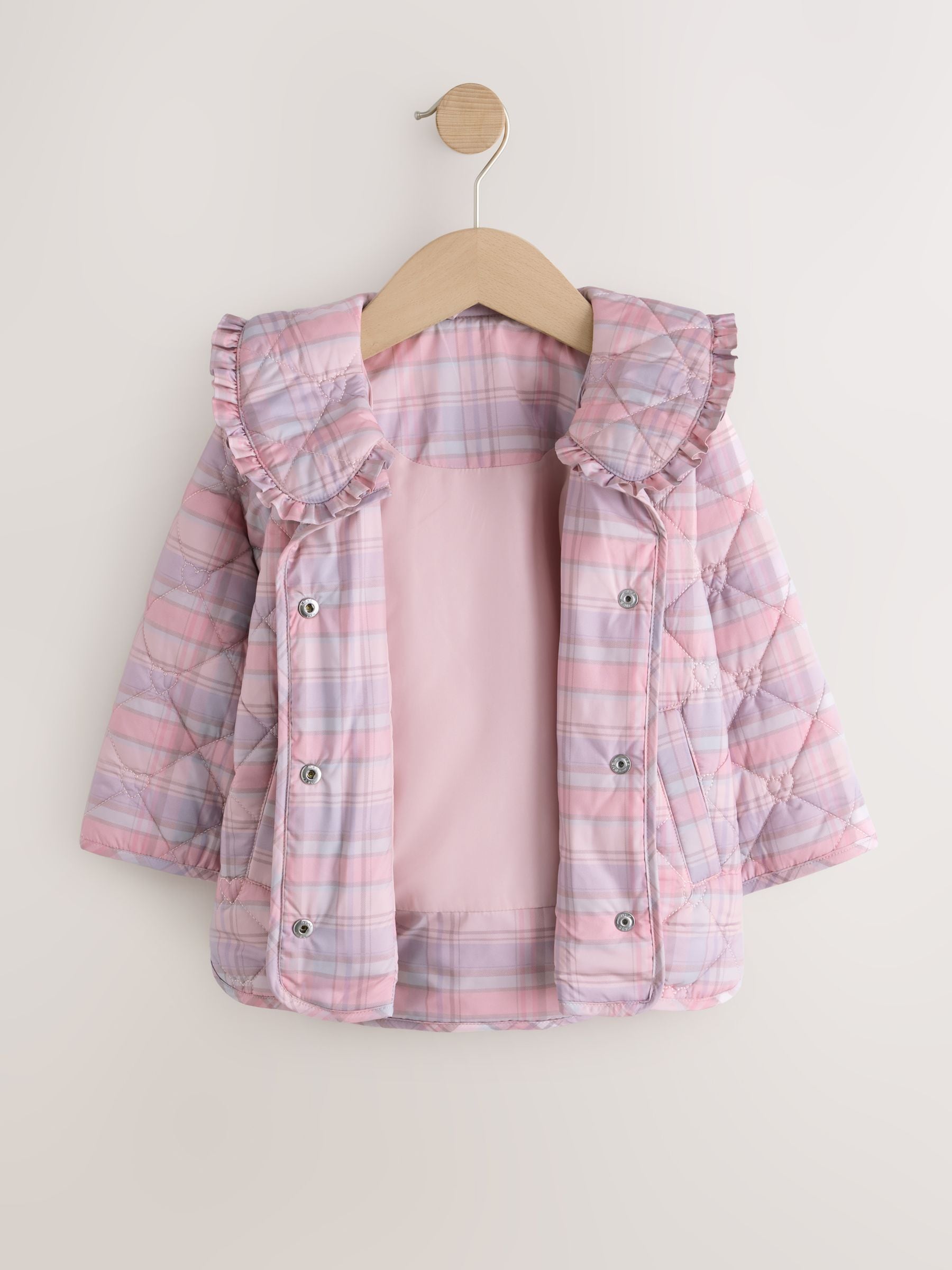 Dsiney Kidz - Pink Check Shower Resistant Frill Collar Quilted Jacket (3mths-7yrs) image 6