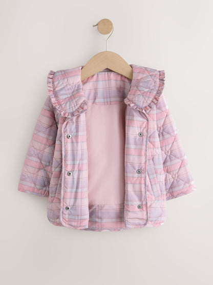 Dsiney Kidz - Pink Check Shower Resistant Frill Collar Quilted Jacket (3mths-7yrs) image 6