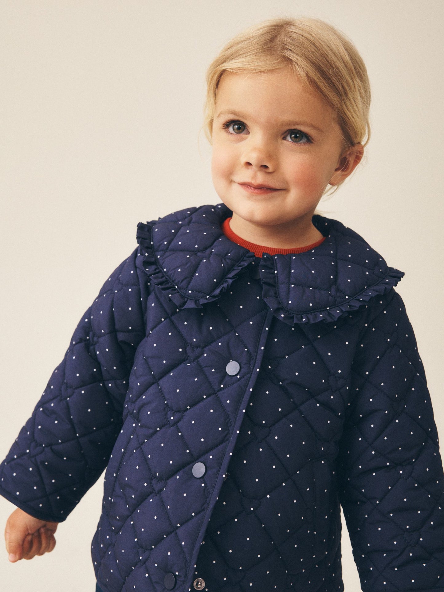 Dsiney Kidz - Navy Polka Dot Shower Resistant Frill Collar Quilted Jacket (3mths-7yrs) image 1