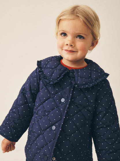 Dsiney Kidz - Navy Polka Dot Shower Resistant Frill Collar Quilted Jacket (3mths-7yrs) image 1