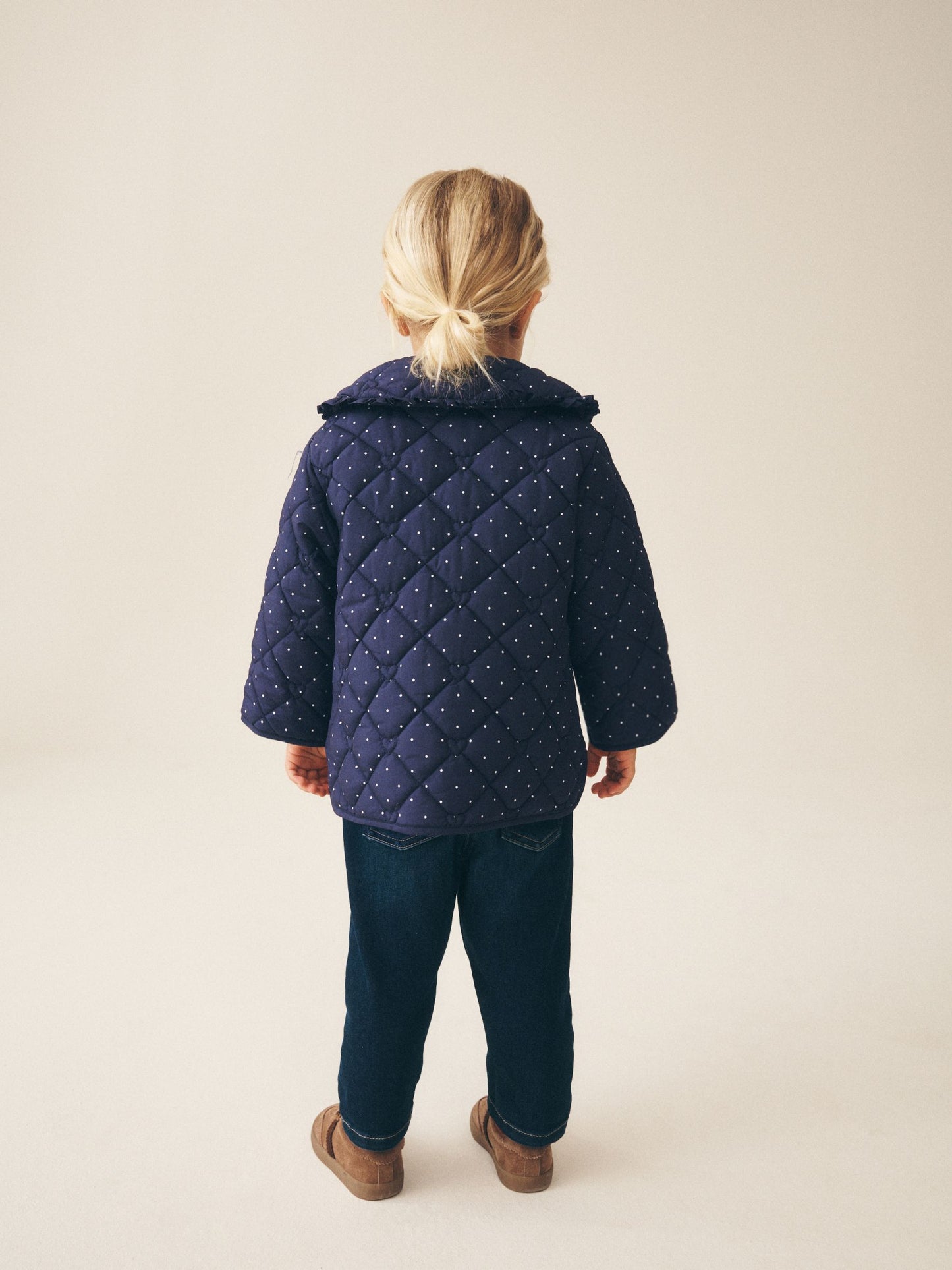 Dsiney Kidz - Navy Polka Dot Shower Resistant Frill Collar Quilted Jacket (3mths-7yrs) image 4