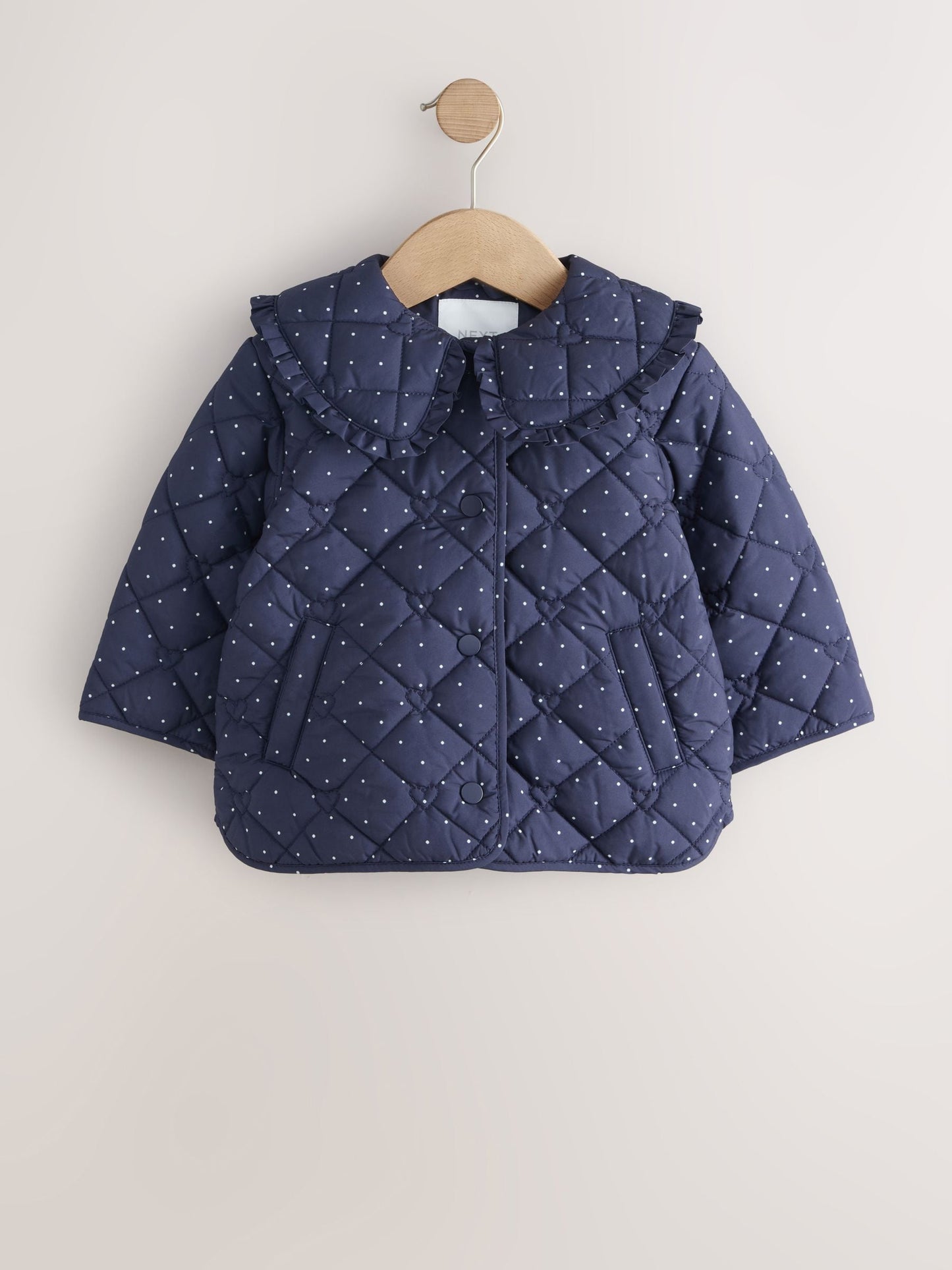 Dsiney Kidz - Navy Polka Dot Shower Resistant Frill Collar Quilted Jacket (3mths-7yrs) image 5