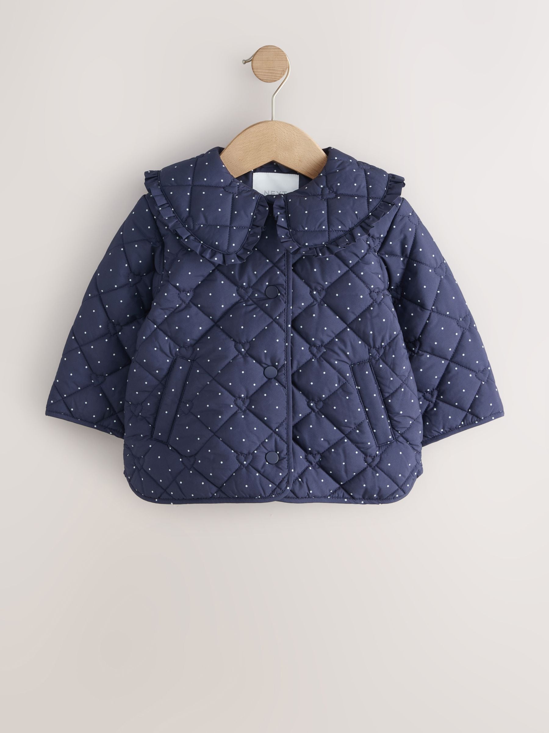 Dsiney Kidz - Navy Polka Dot Shower Resistant Frill Collar Quilted Jacket (3mths-7yrs) image 5