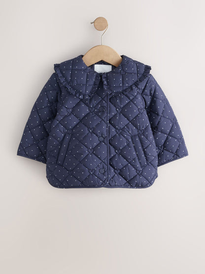 Dsiney Kidz - Navy Polka Dot Shower Resistant Frill Collar Quilted Jacket (3mths-7yrs) image 5