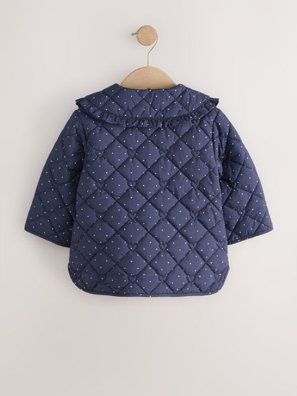 Dsiney Kidz - Navy Polka Dot Shower Resistant Frill Collar Quilted Jacket (3mths-7yrs) image 6