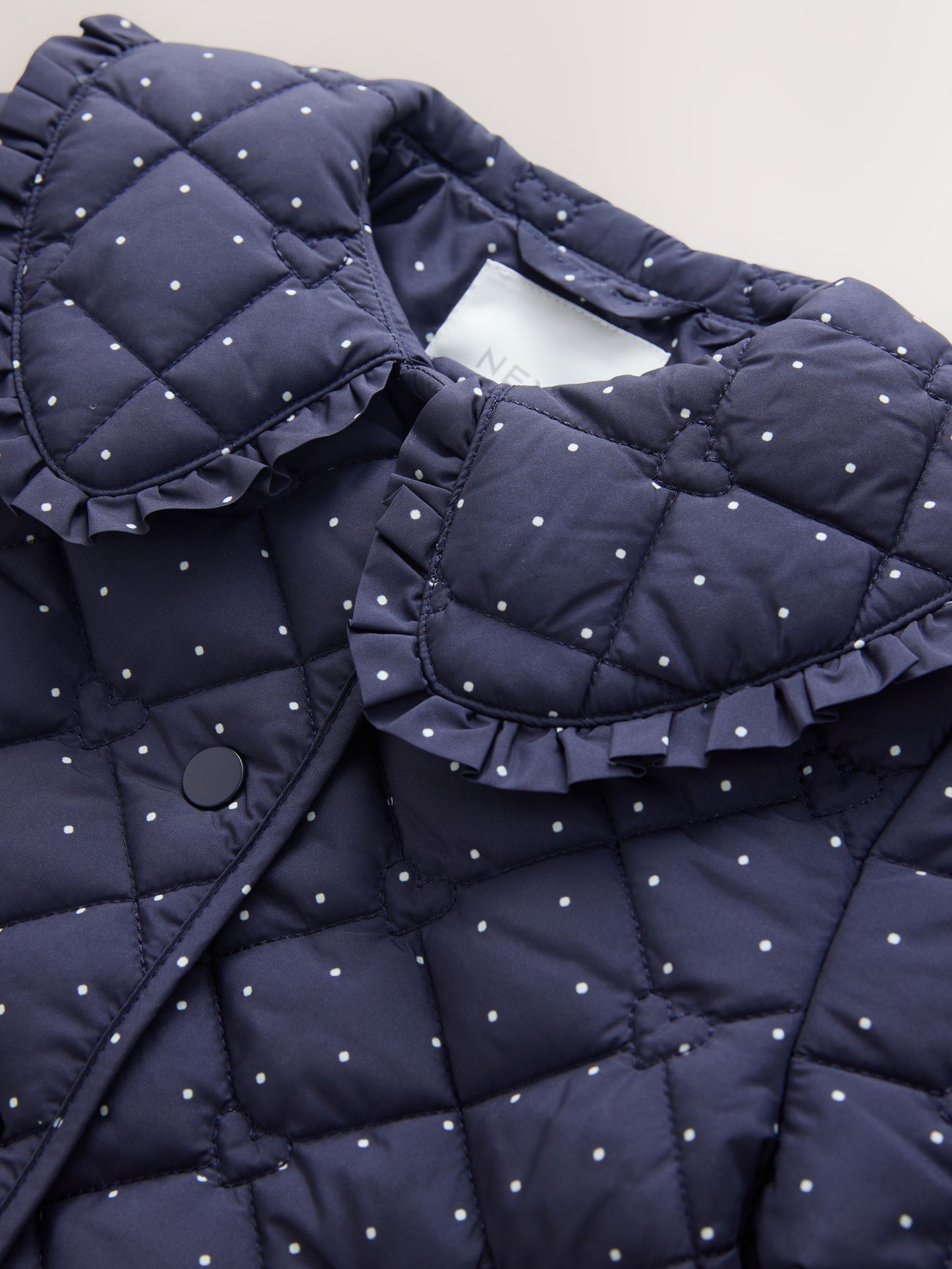 Dsiney Kidz - Navy Polka Dot Shower Resistant Frill Collar Quilted Jacket (3mths-7yrs) image 7