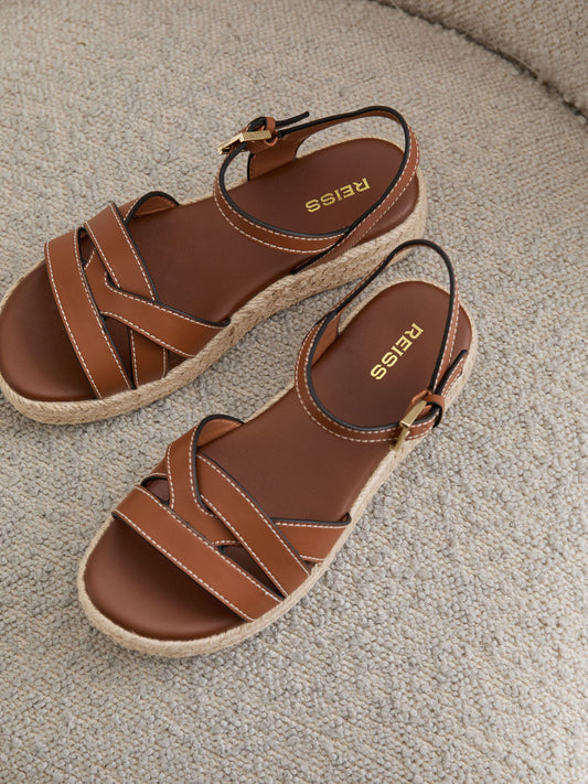 Reiss Tan Hazel Girls Leather Strappy Flatform Sandals image 2