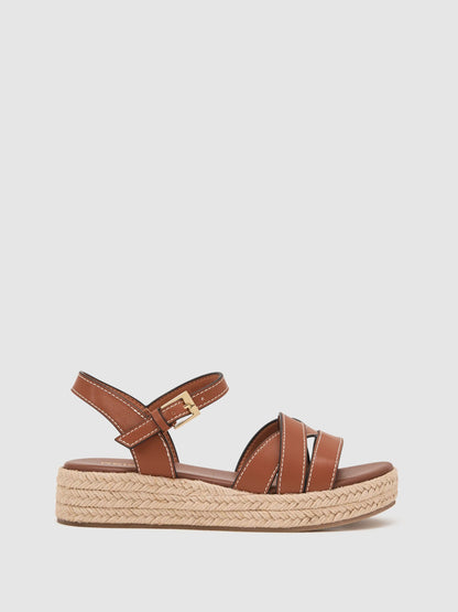 Reiss Tan Hazel Girls Leather Strappy Flatform Sandals image 1