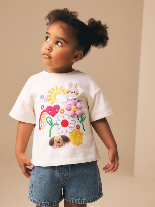 Ecru White Padded Bunny Short Sleeve T-Shirt (3mths-7yrs) image 1