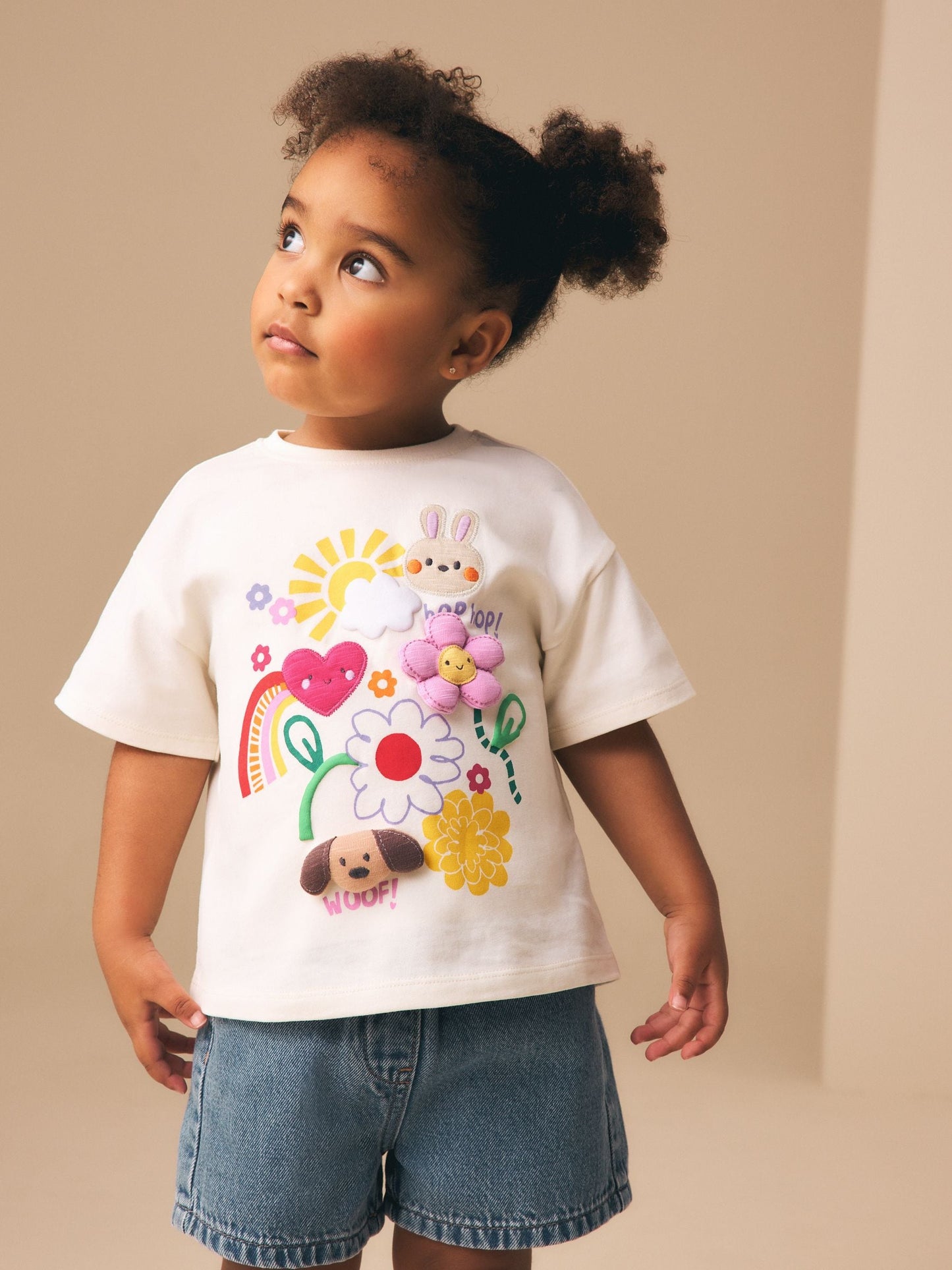 Ecru White Padded Bunny Short Sleeve T-Shirt (3mths-7yrs) image 1