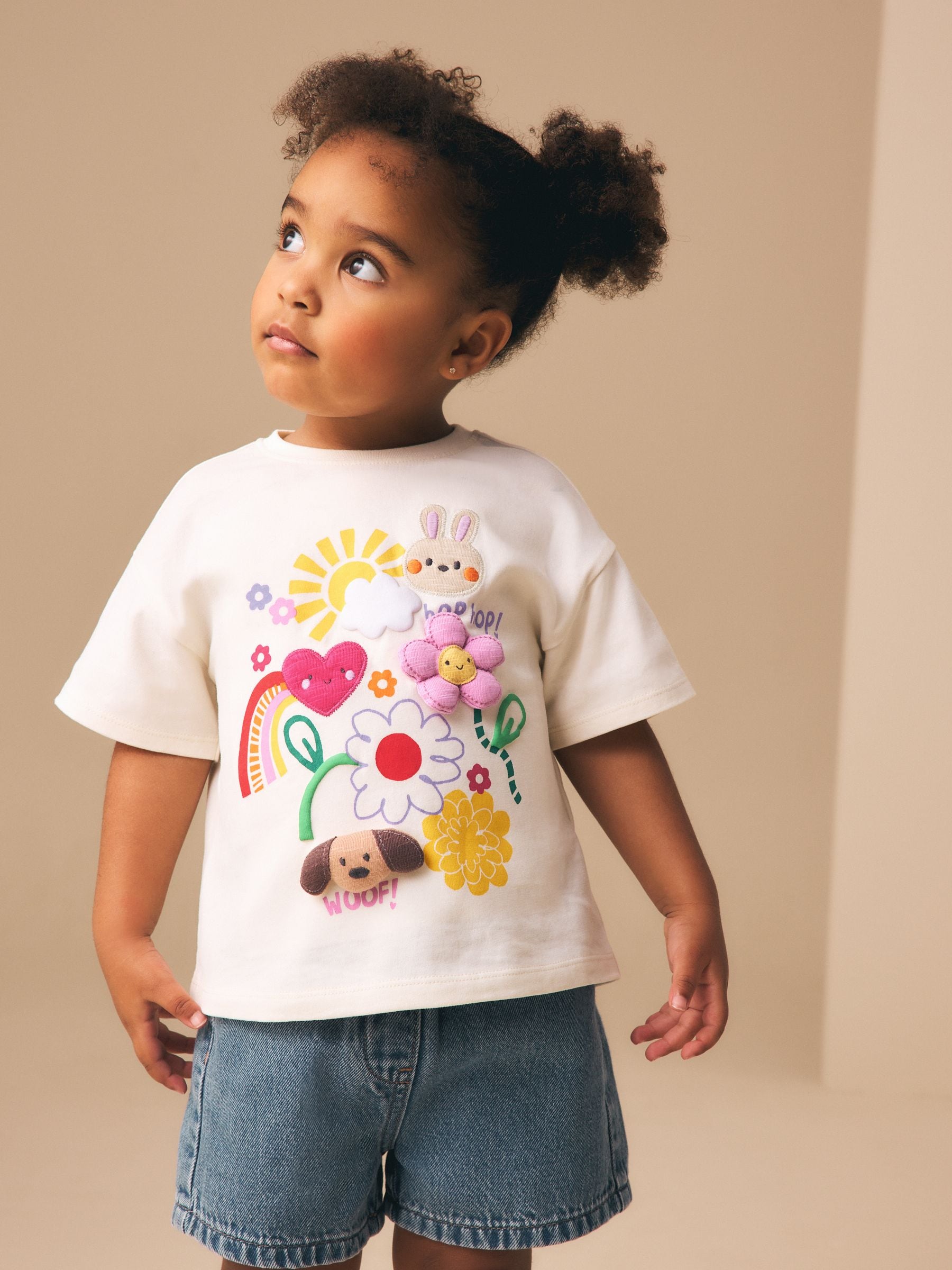 Ecru White Padded Bunny Short Sleeve T-Shirt (3mths-7yrs) image 1
