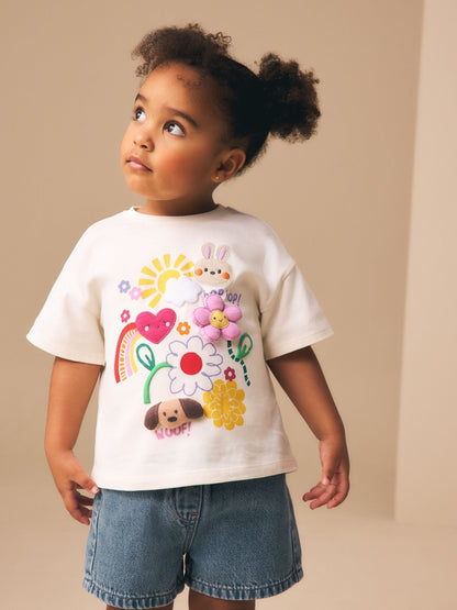 Ecru White Padded Bunny Short Sleeve T-Shirt (3mths-7yrs) image 1