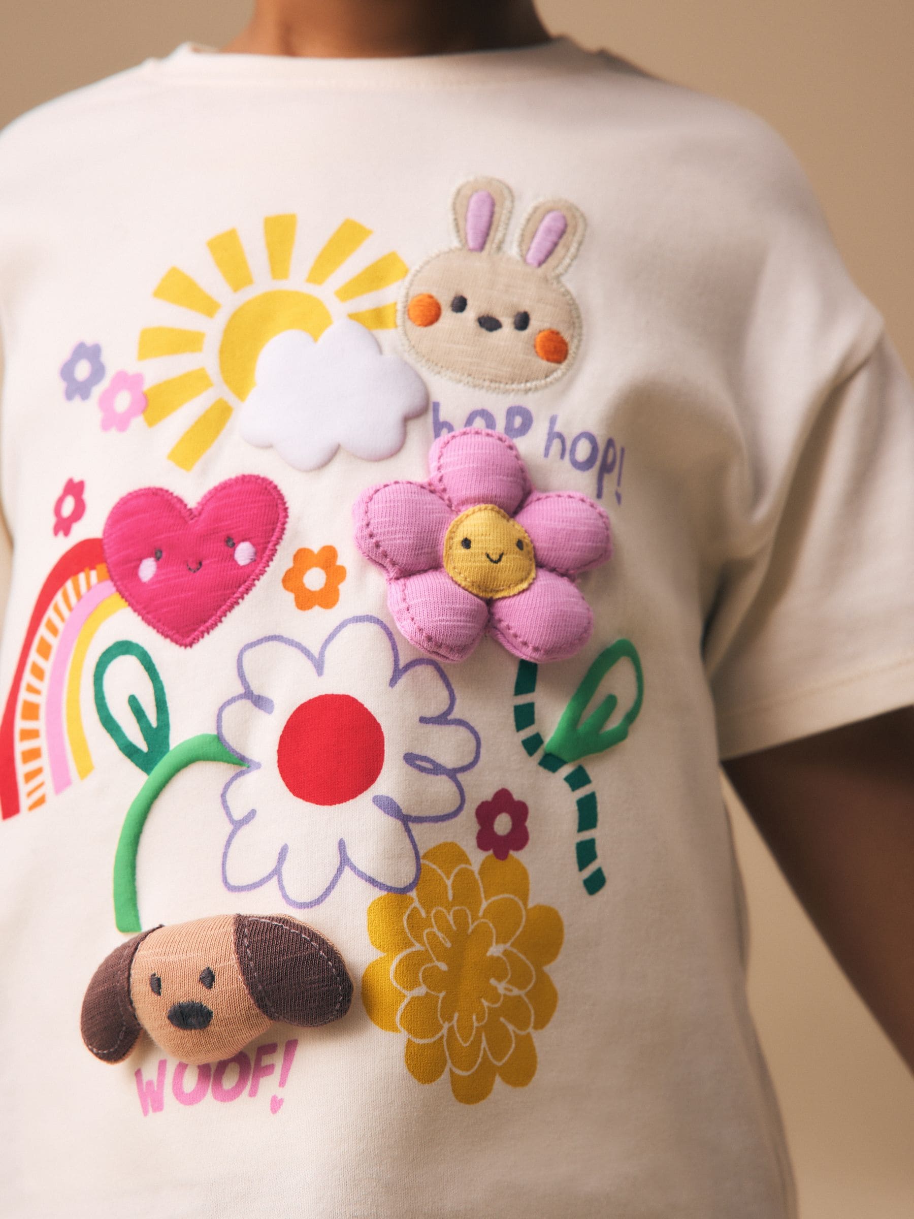 Ecru White Padded Bunny Short Sleeve T-Shirt (3mths-7yrs) image 4