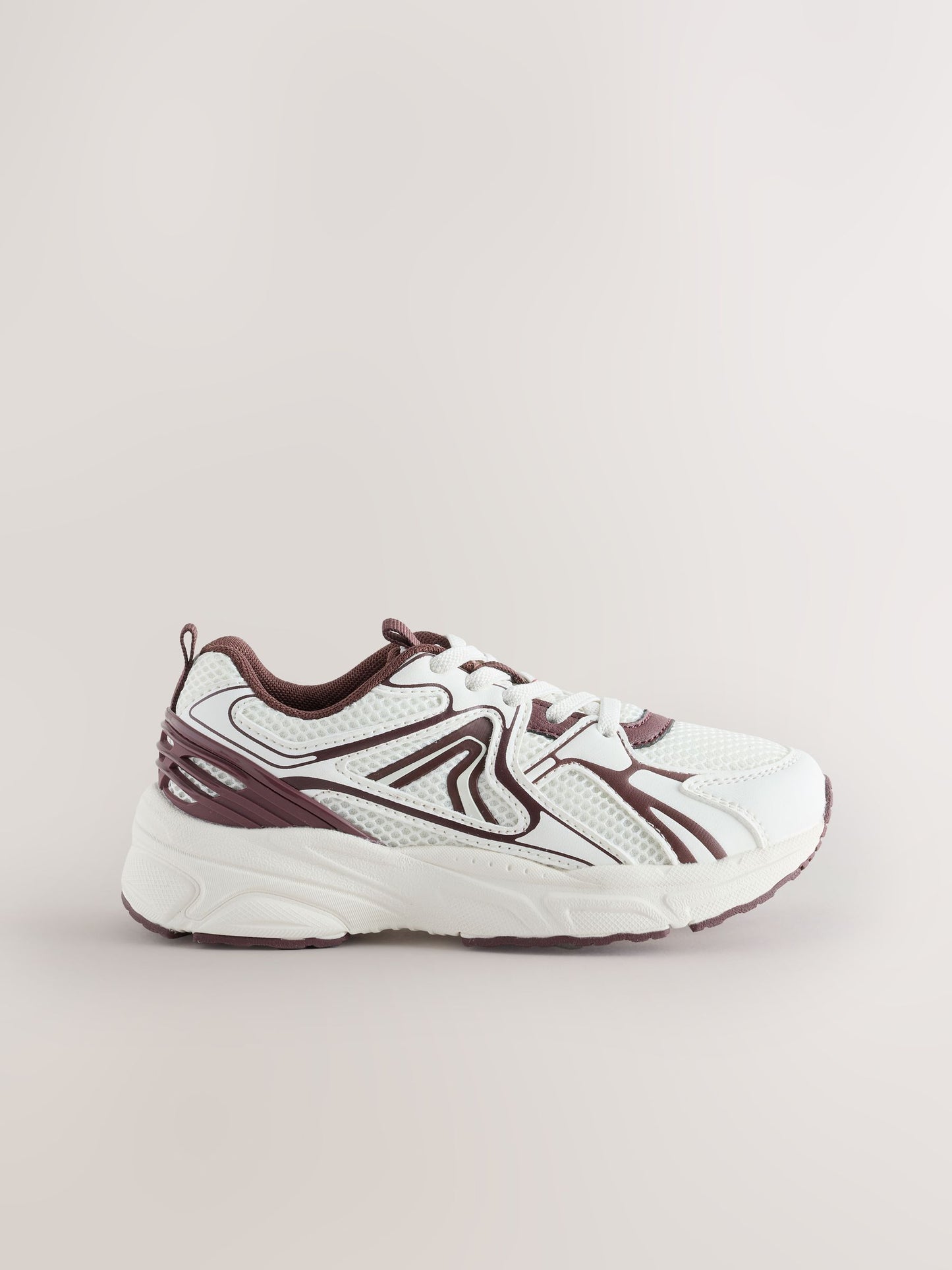 White/Chocolate Brown Elastic Lace Mesh Trainers image 2
