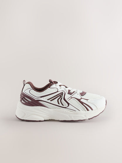 White/Chocolate Brown Elastic Lace Mesh Trainers image 2