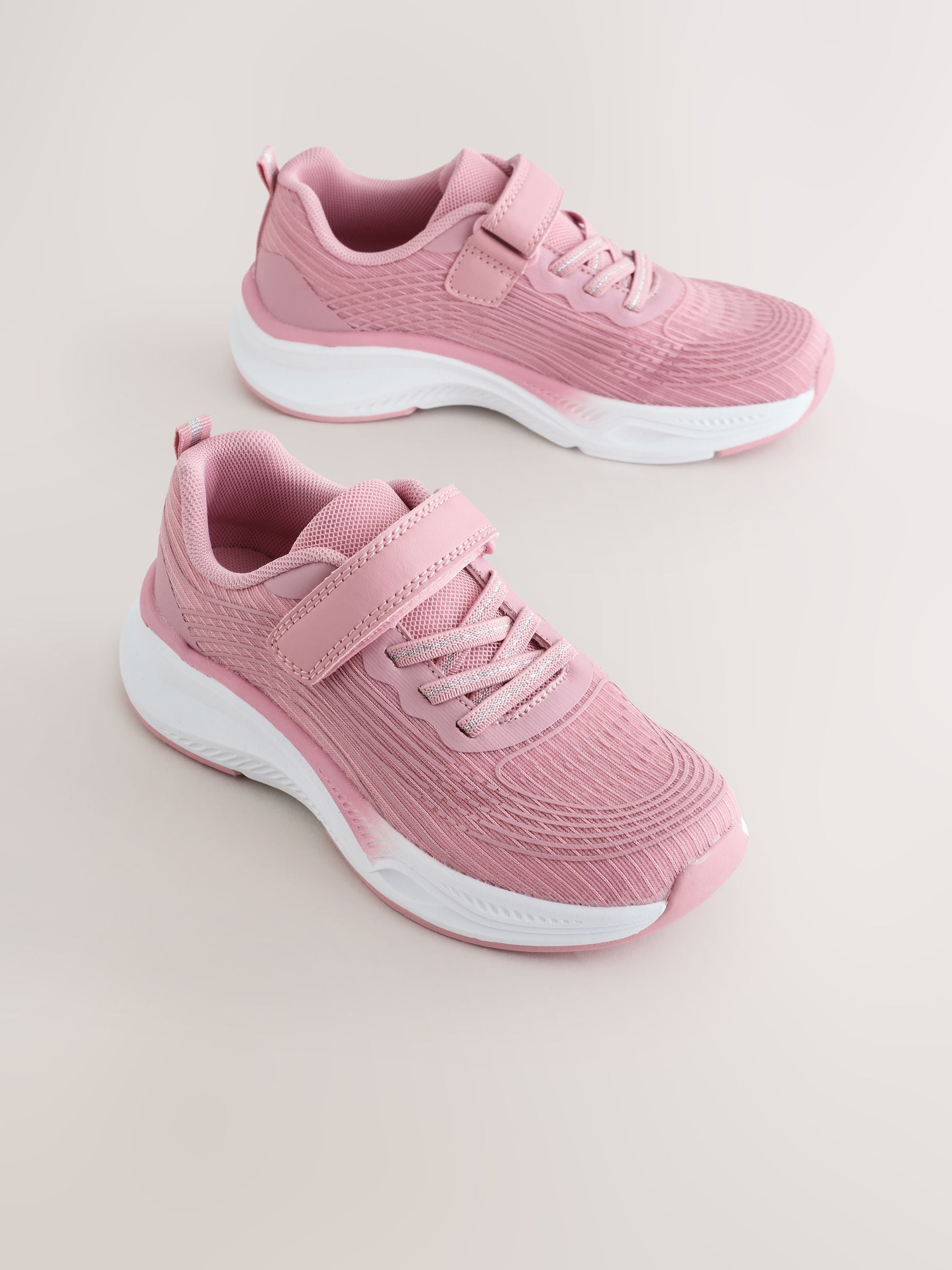 Pink Standard Fit (F) Elastic Lace-Up Trainers image 1