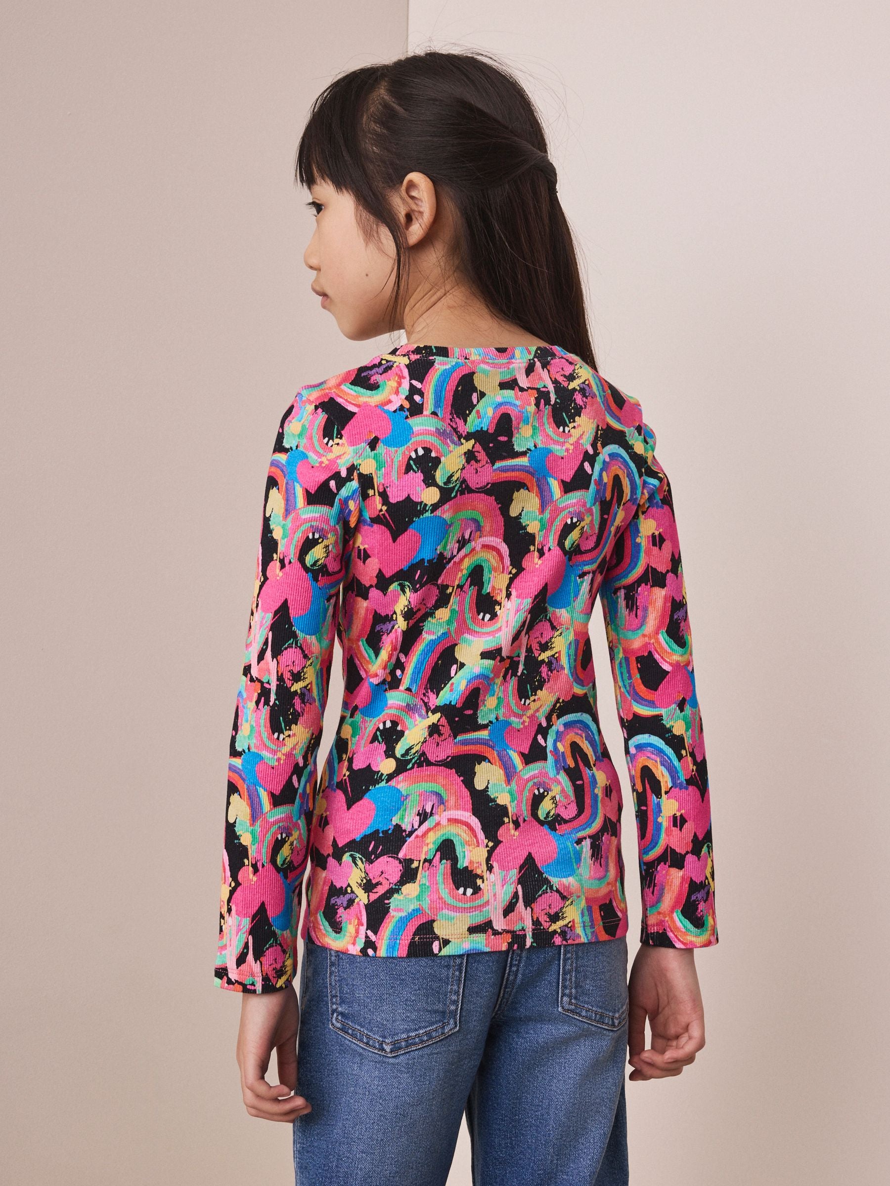Dsiney Kidz - Bright Heart Rainbow Long Sleeve Ribbed Top (3-16yrs) image 3