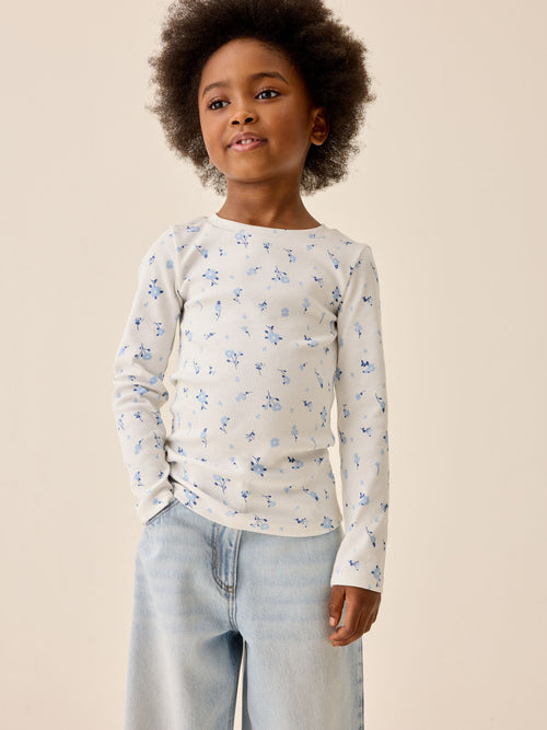Dsiney Kidz - White Ditsy Floral Long Sleeve Ribbed Top (3-16yrs) image 1
