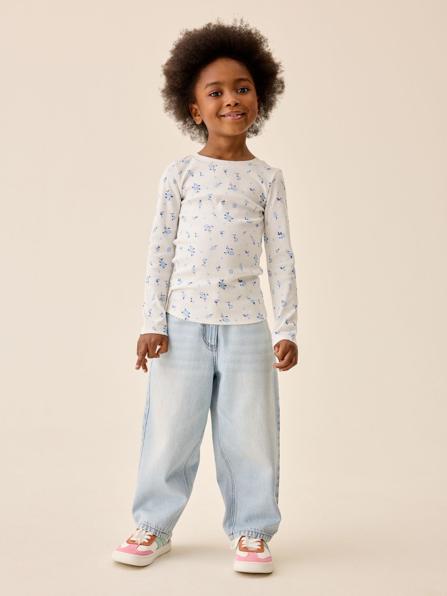 Dsiney Kidz - White Ditsy Floral Long Sleeve Ribbed Top (3-16yrs) image 2
