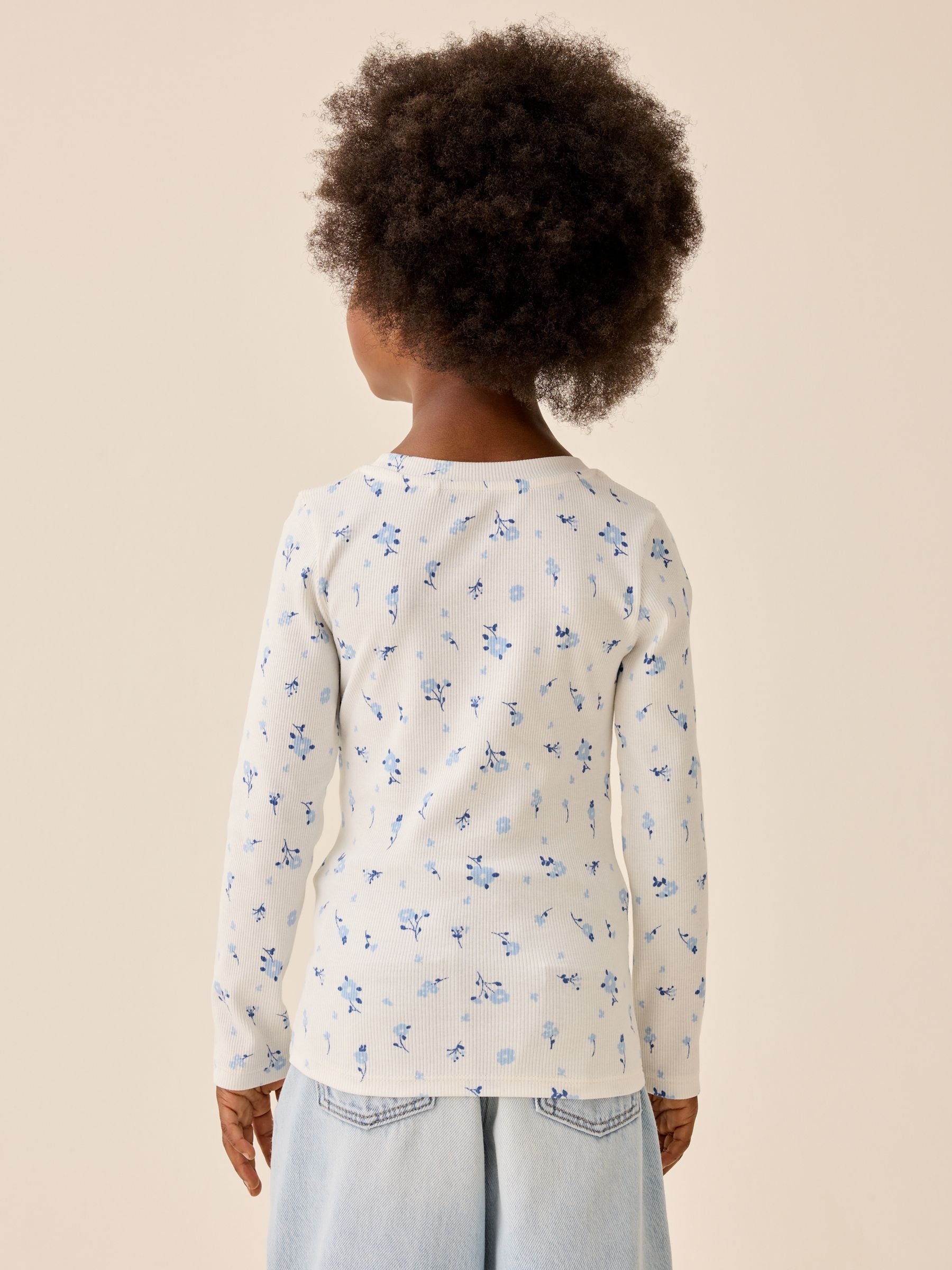 Dsiney Kidz - White Ditsy Floral Long Sleeve Ribbed Top (3-16yrs) image 3