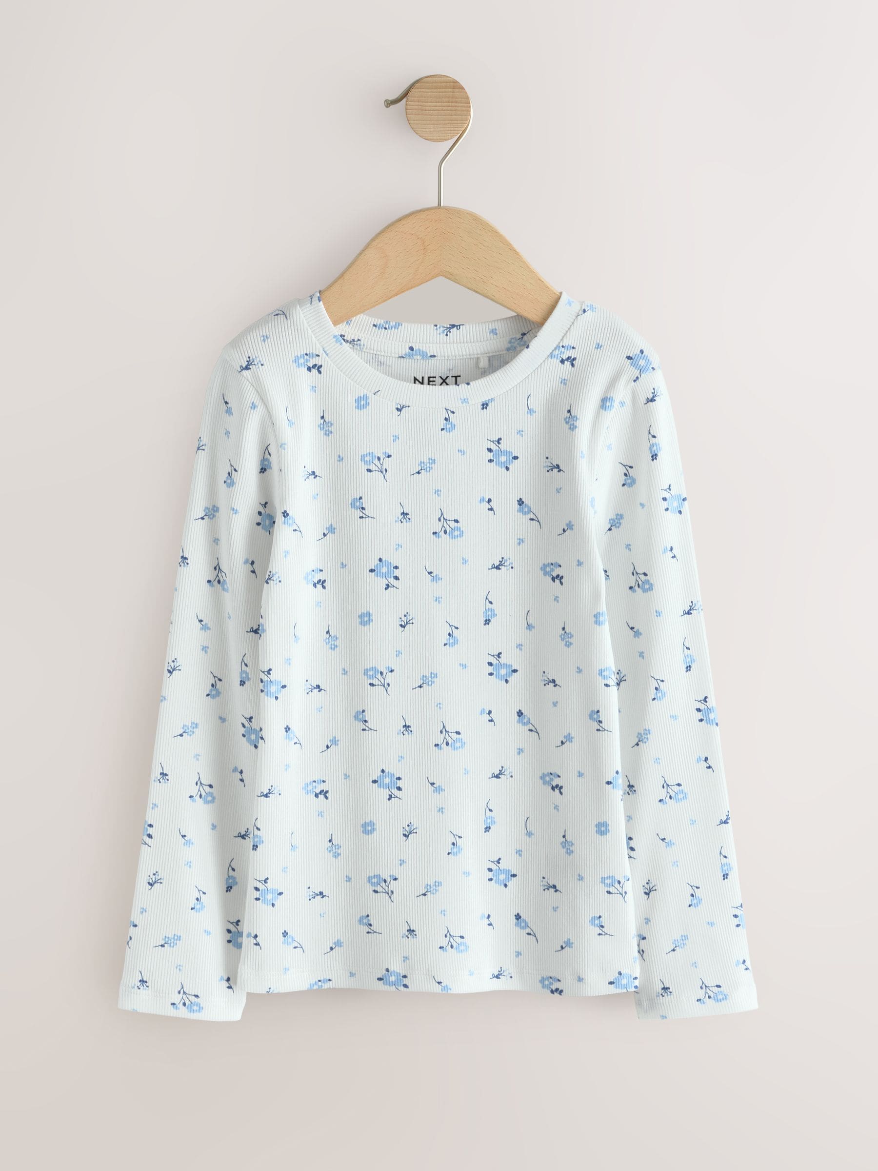 Dsiney Kidz - White Ditsy Floral Long Sleeve Ribbed Top (3-16yrs) image 5