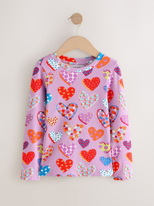 Dsiney Kidz - Lilac Spot Heart Long Sleeve Ribbed Top (3-16yrs) image 1