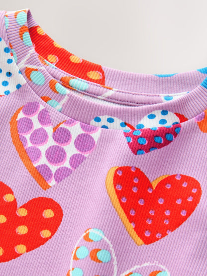 Dsiney Kidz - Lilac Spot Heart Long Sleeve Ribbed Top (3-16yrs) image 3
