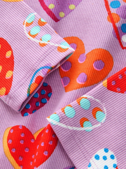 Dsiney Kidz - Lilac Spot Heart Long Sleeve Ribbed Top (3-16yrs) image 4
