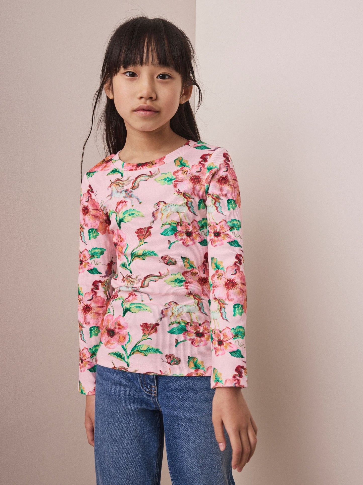 Dsiney Kidz - Pink Unicorn Long Sleeve Ribbed Top (3-16yrs) image 1
