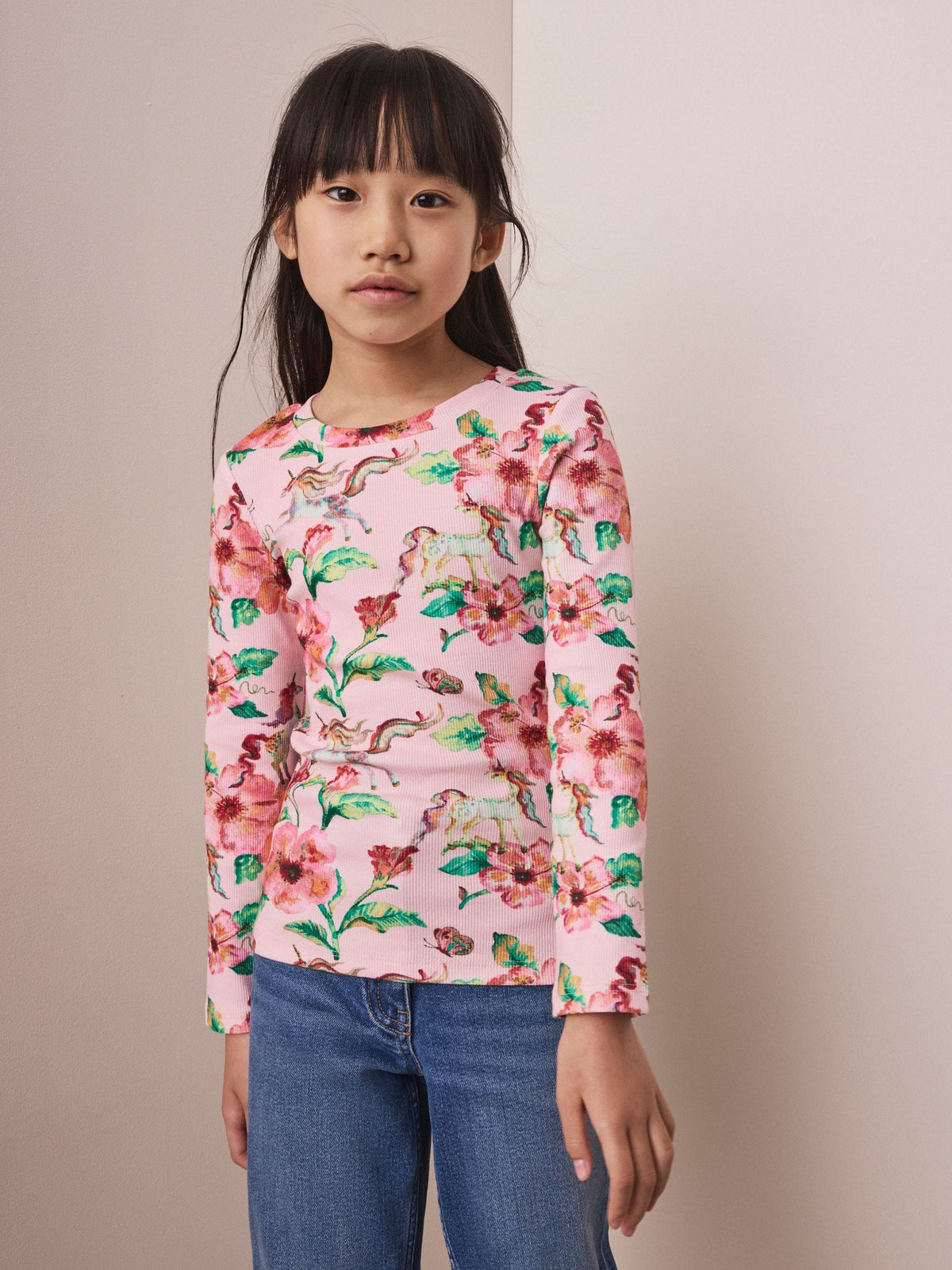 Dsiney Kidz - Pink Unicorn Long Sleeve Ribbed Top (3-16yrs) image 1