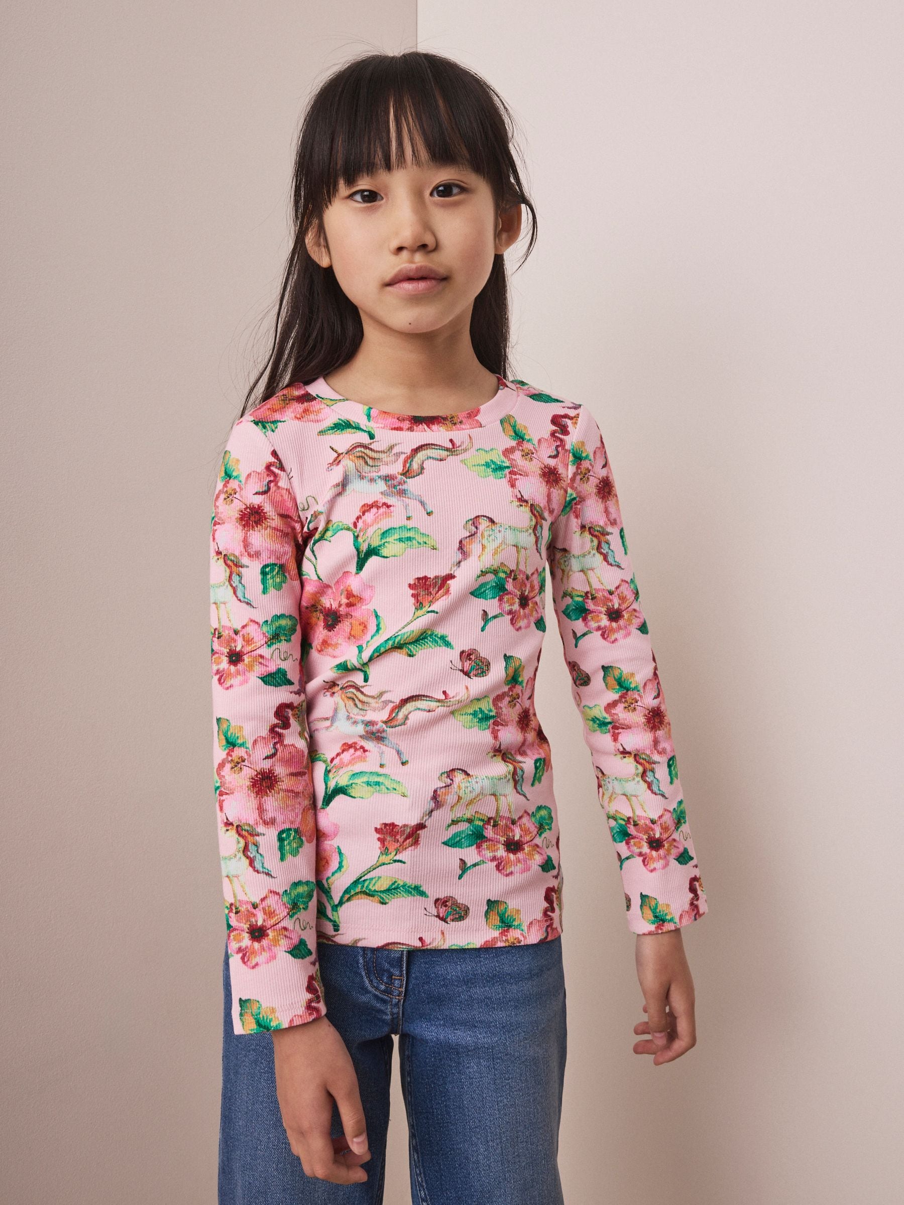 Dsiney Kidz - Pink Unicorn Long Sleeve Ribbed Top (3-16yrs) image 2