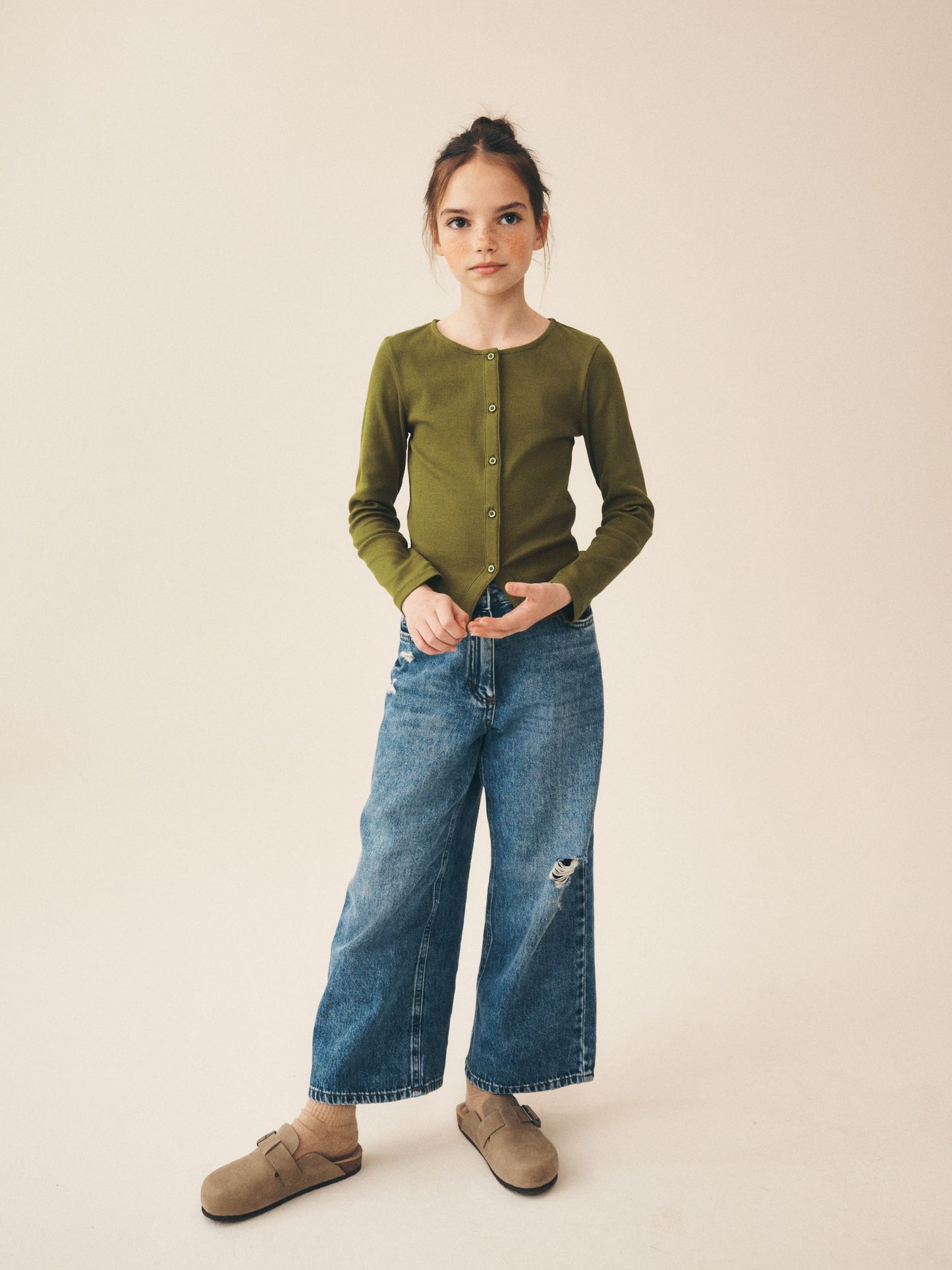 Dsiney Kidz - Olive Green Long Sleeve Ribbed Cardigan (3-16yrs) image 1