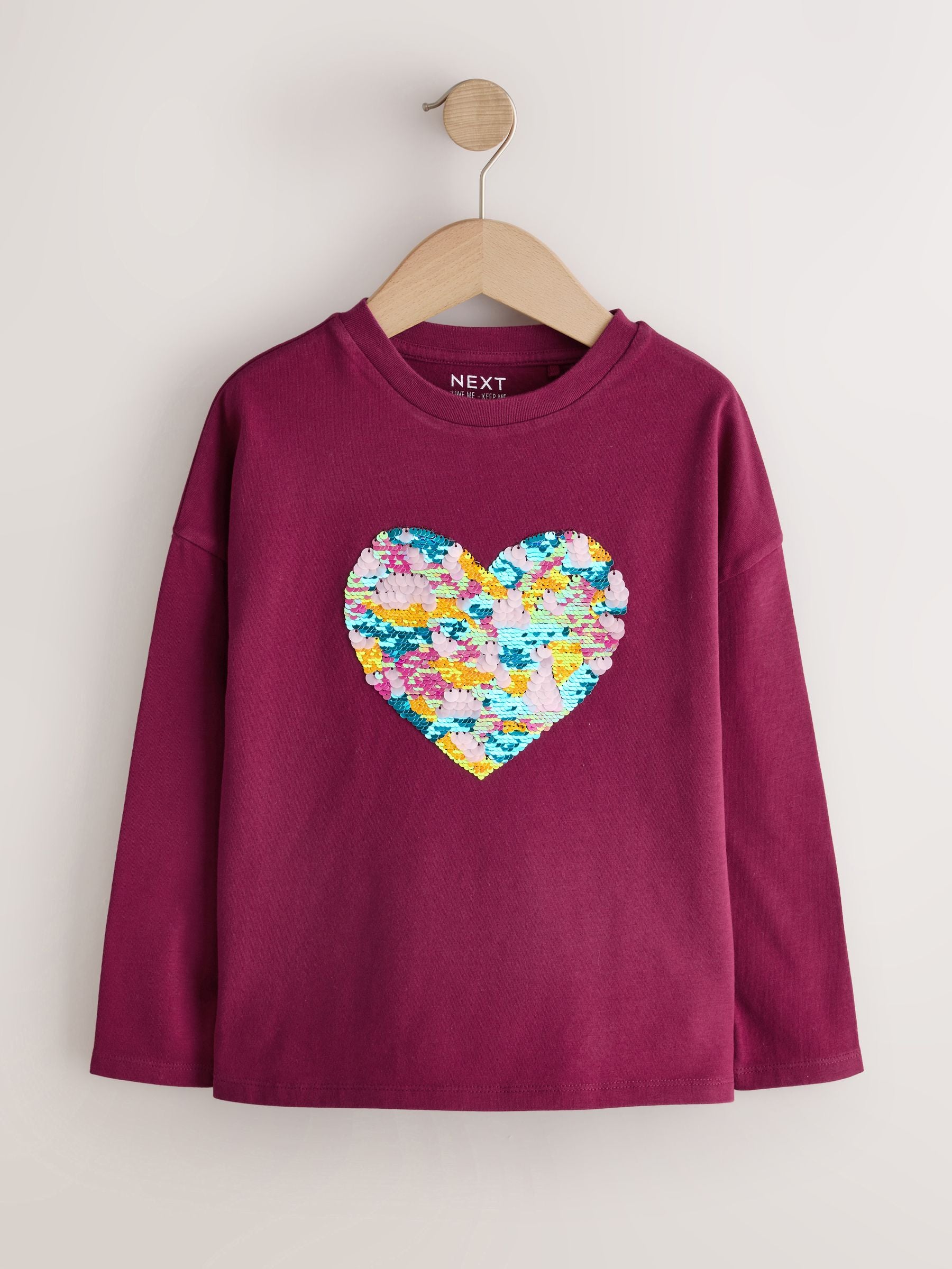 Dsiney Kidz - Burgundy Red Long Sleeve Sequin Heart Top (3-16yrs) image 1