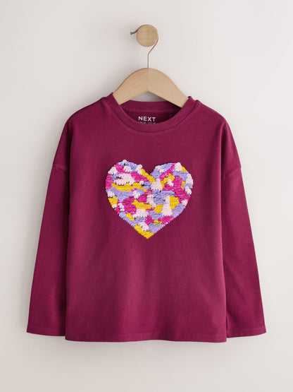 Dsiney Kidz - Burgundy Red Long Sleeve Sequin Heart Top (3-16yrs) image 2