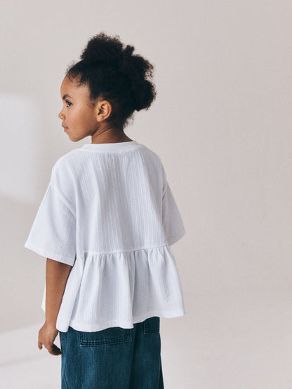 Dsiney Kidz - White Floral Embroidered Peplum T-Shirt (3-16yrs) image 3