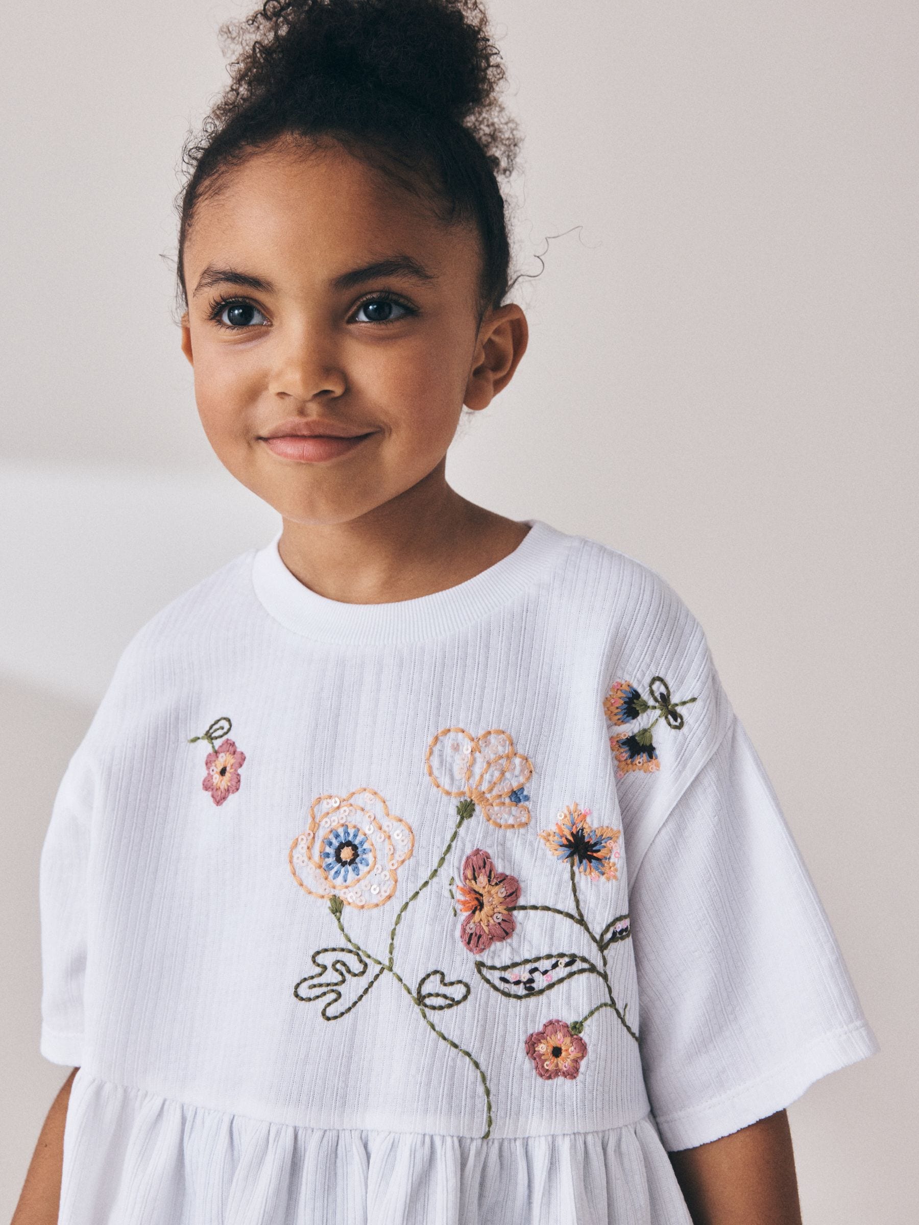 Dsiney Kidz - White Floral Embroidered Peplum T-Shirt (3-16yrs) image 4