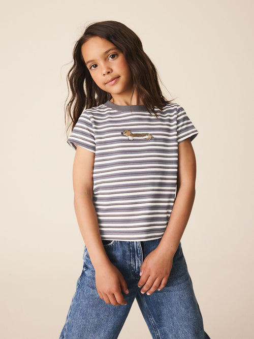 Dsiney Kidz - Grey Stripe Dog Beaded T-Shirt (3-16yrs) image 1