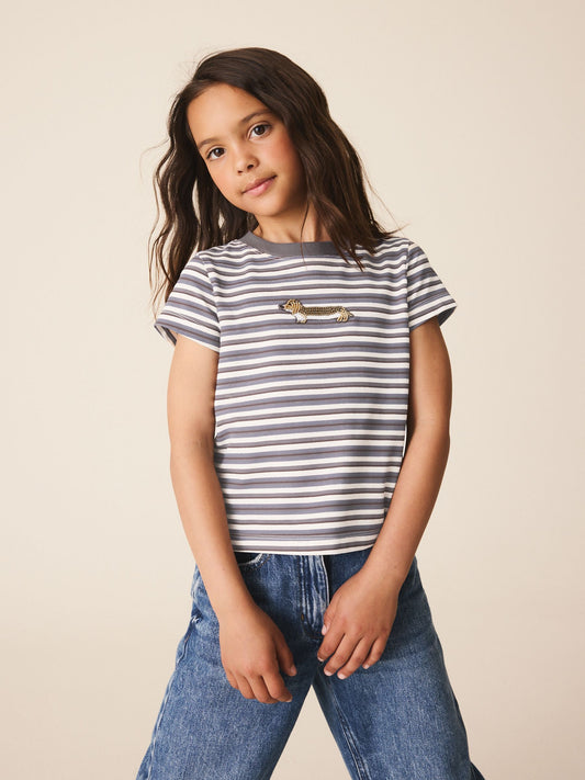Dsiney Kidz - Grey Stripe Dog Beaded T-Shirt (3-16yrs) image 1