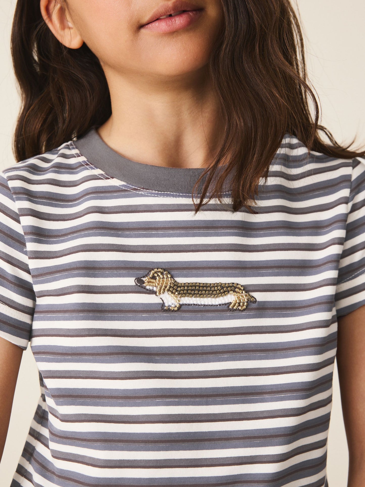 Dsiney Kidz - Grey Stripe Dog Beaded T-Shirt (3-16yrs) image 4