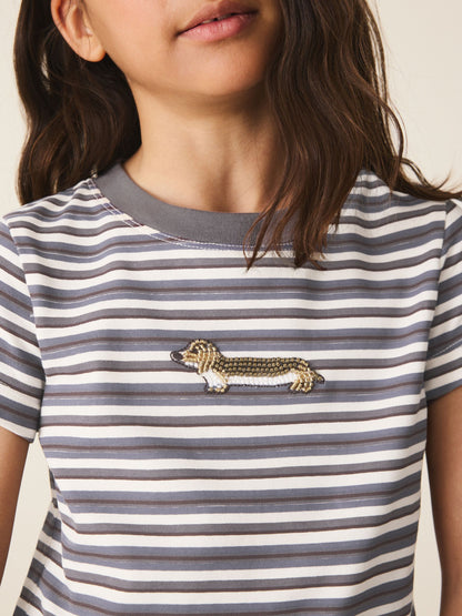 Dsiney Kidz - Grey Stripe Dog Beaded T-Shirt (3-16yrs) image 4